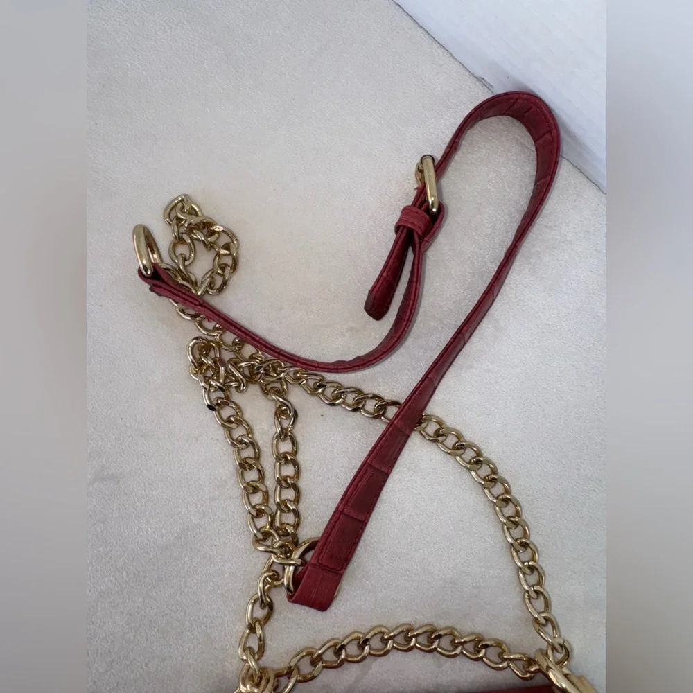 ‼️Sold‼️ Michelle Mini Saddle Red Croc-Embossed Chain Shoulder Bag-New With Tags - Picture 9 of 16